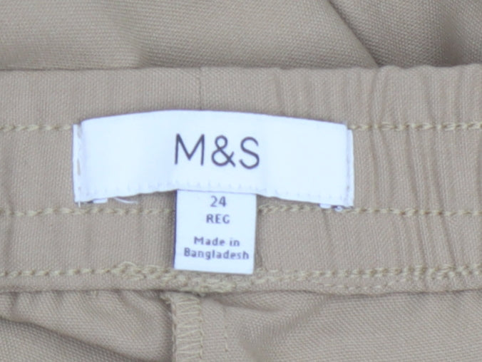 M&S Women’s Beige Size 24 Regular Elastic Waist Straight Trousers