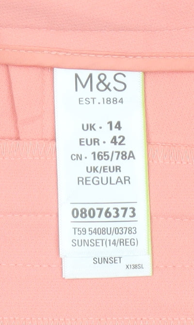 Marks & Spencer Women Pink Size 14 Tapered Tailored Trousers
