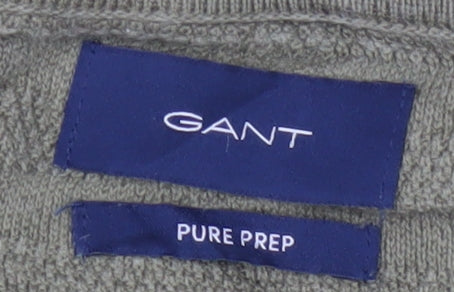 GANT Men’s Green 2XL Herringbone Knit Collared Henley Jumper