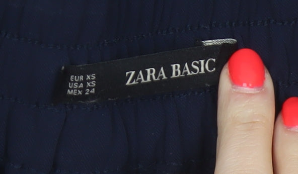 Zara Basic Women Blue XS High Rise Wide Leg Elastic Waist Trousers