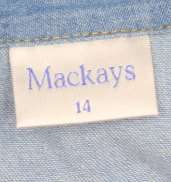 Mackays Women Blue Size 14 Long Denim Sleeveless Shirt Dress Belted
