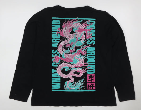 Jack & Jones Men's Black M Dragon Graphic Long Sleeve T-Shirt