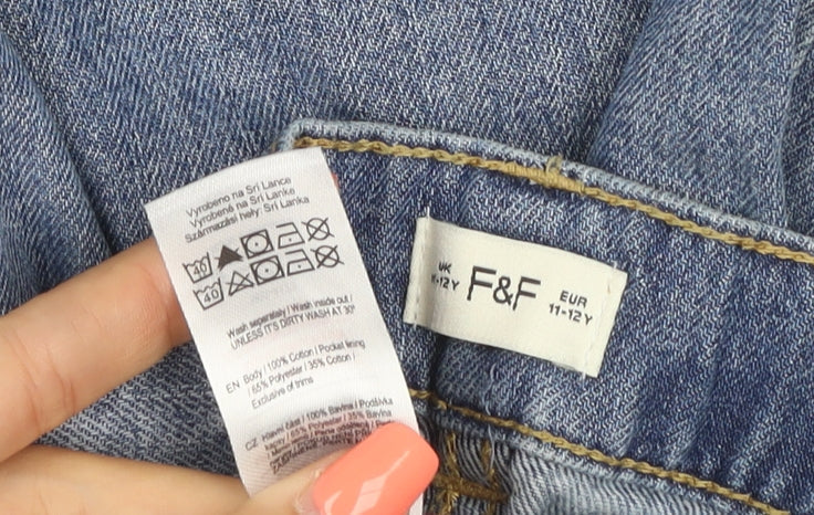 F&F Girls Blue Pearl Stud Wide-Leg Jeans Age 11-12 Years
