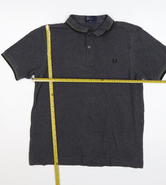 Fred Perry Men's Grey L Slim Fit Cotton Polo Shirt Logo