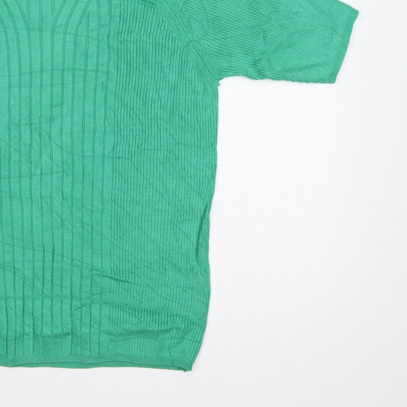 Marks and Spencer Women Green M Ribbed Short Sleeve Crew Neck Jumper