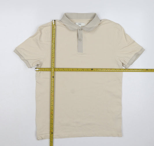 Marks and Spencer Men’s Ivory S Striped Cotton Polo Shirt
