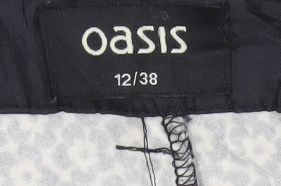Oasis Women’s Black White Floral Cotton Stretch Straight Trousers UK 12