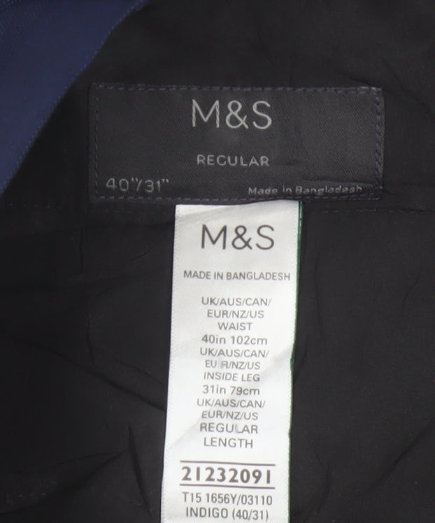 Marks & Spencer Men Blue 40in Regular Dress Trousers 40W 31L