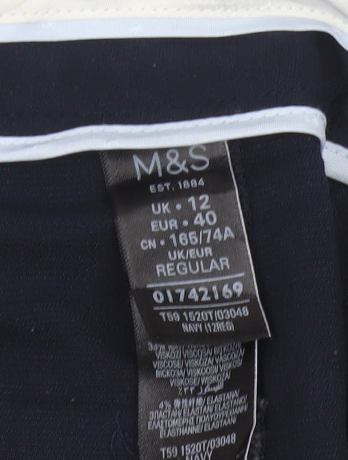 Marks & Spencer Women Blue UK 12 Regular Straight Work Trousers