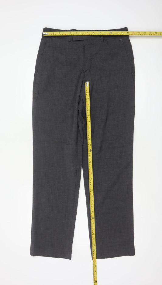 Jaeger Women’s Grey UK 10 Regular Wool Straight Leg Tailored Trousers
