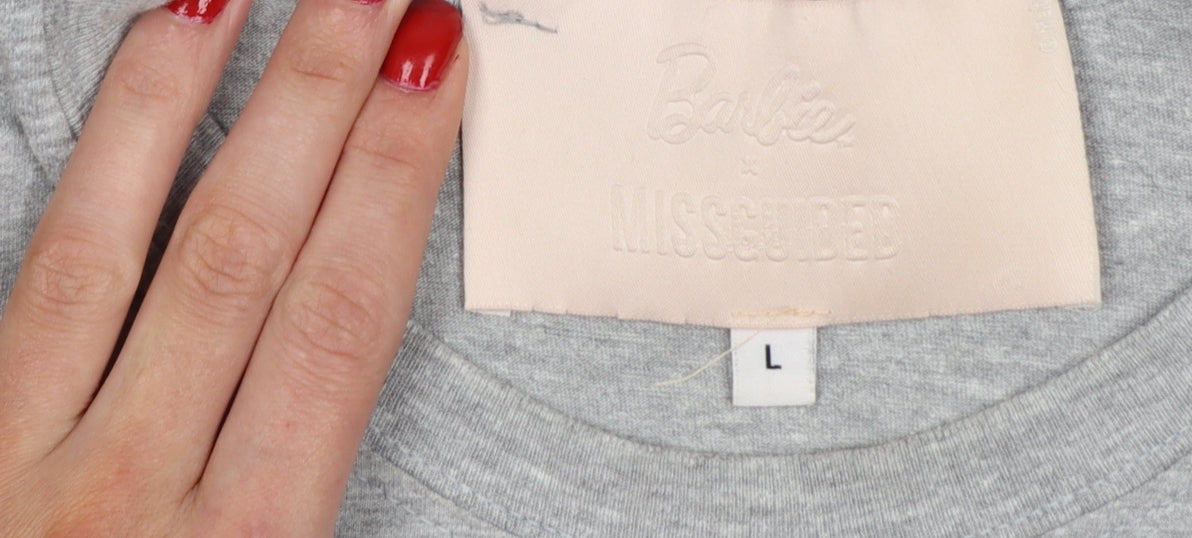Missguided Women Grey UK 14 Barbie Graphic Crew Neck Stretch T-Shirt