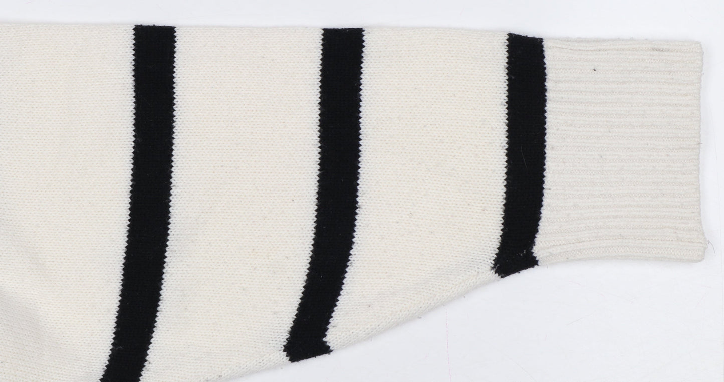 H&M Divided Women Ivory Black Striped Crew Neck Knit Jumper M