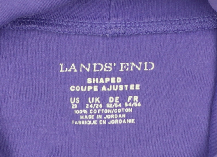 Lands' End Women Purple UK 24/26 Basic Roll Neck Cotton Top
