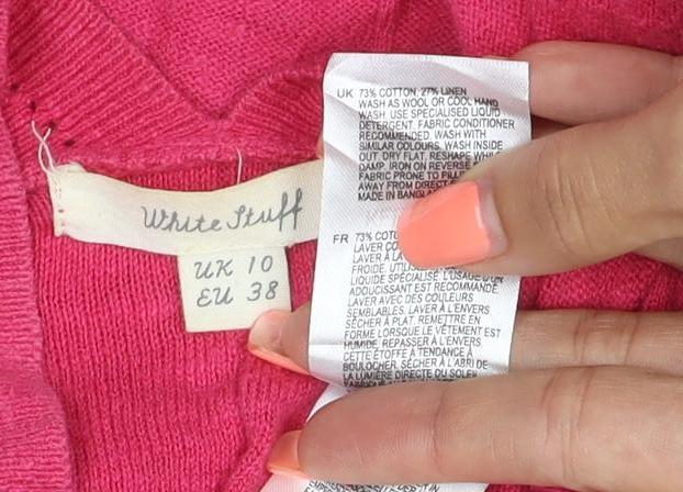 White Stuff Women Pink UK 10 Open Linen Blend Cardigan Long Sleeve