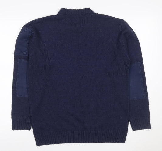 Workwear Men's Blue M Acrylic Crew Neck Shoulder Zip Pullover Jumper