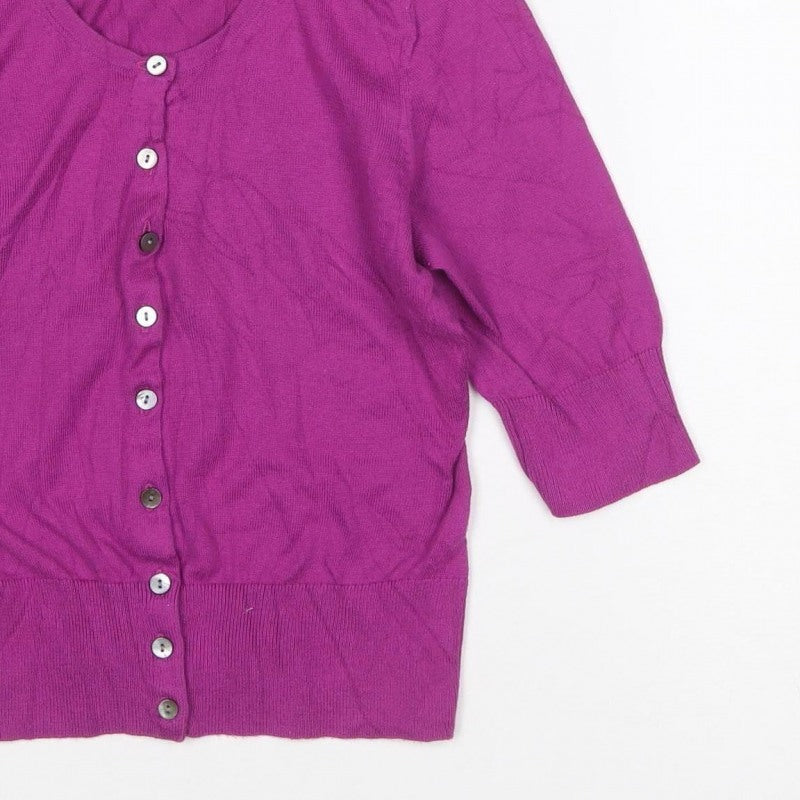 Hobbs Women’s Purple Size 8 Round Neck Button Cardigan 3/4 Sleeve