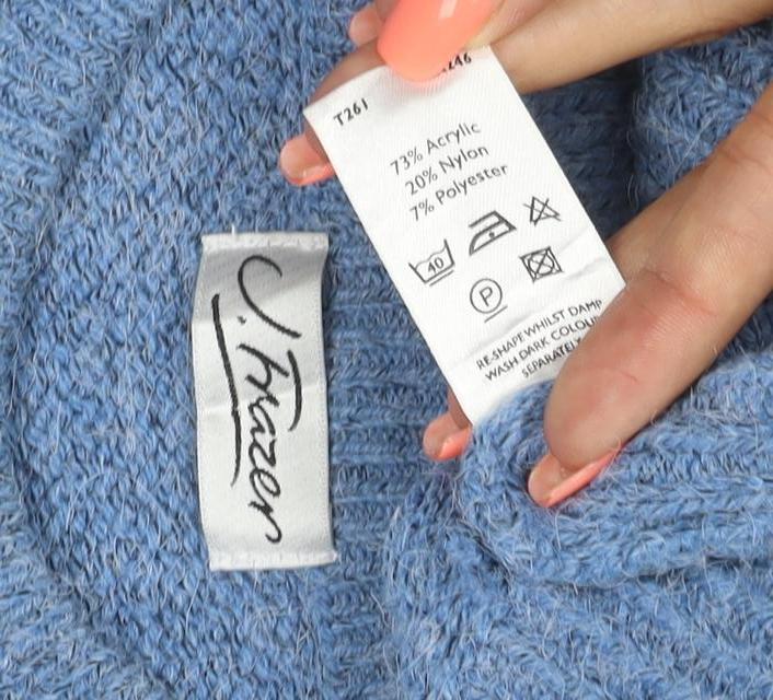 J. Frazer Women’s Blue Cable Knit Crew Neck Jumper Size 16