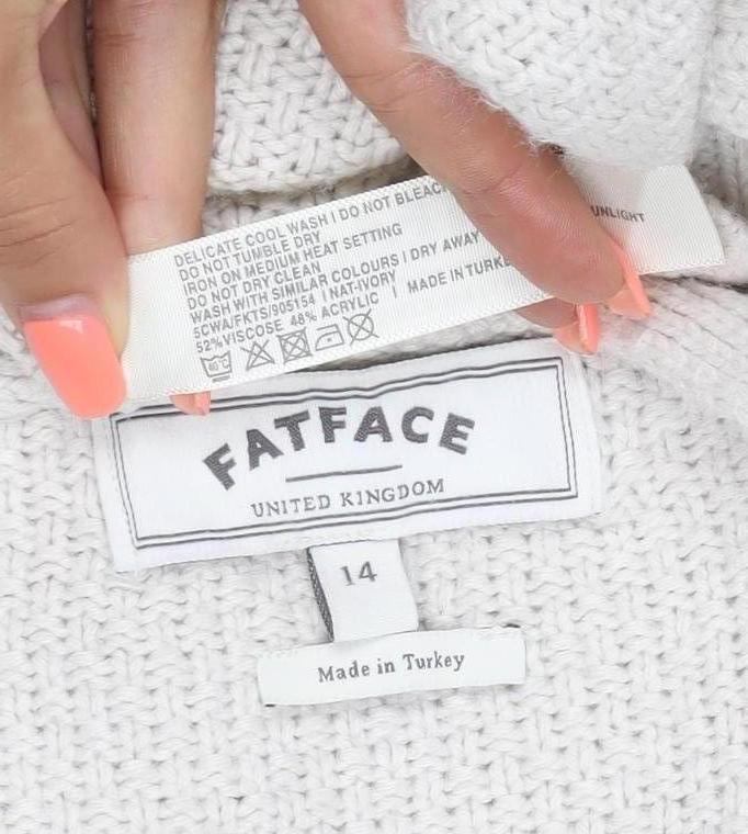 FatFace Women’s Ivory Size 14 Open V-Neck Cable Knit Cardigan
