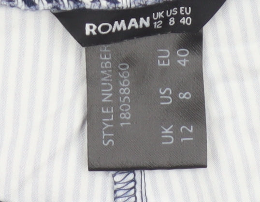 Roman Women Blue White Striped High Rise Shorts UK 12 Viscose