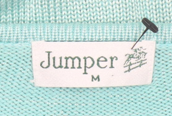Jumper Women’s Blue M V-Neck Cable Knit Long Sleeve Pullover