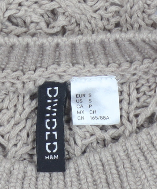 H&M Divided Women Beige S Cable Knit Open-Knit Cropped Pullover Jumper