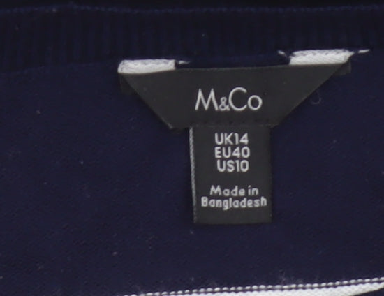 M&Co Women’s Blue Striped Crew Neck Knit Pullover Jumper UK 14