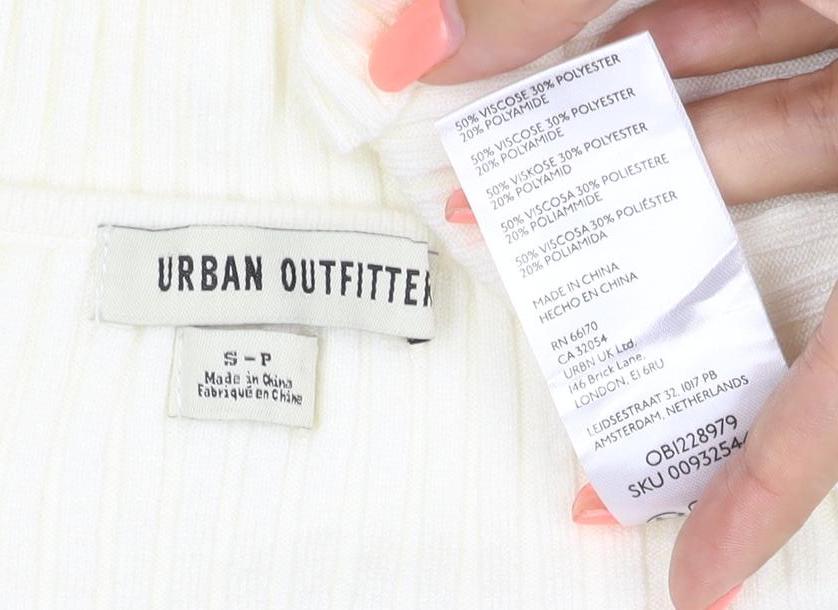 Urban Outfitters Women Ivory S Petite Ribbed V-Neck Slim Jumper