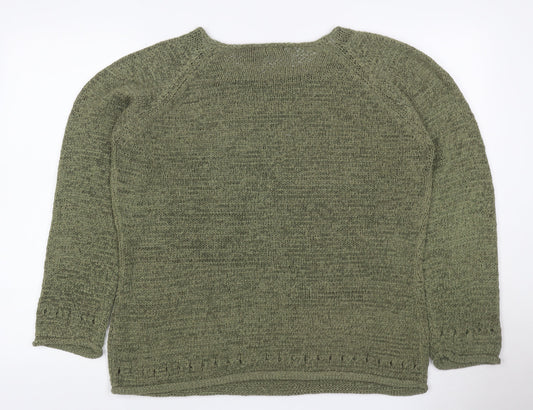Ada Gatti Women Green L Open Knit Lightweight Raglan Jumper