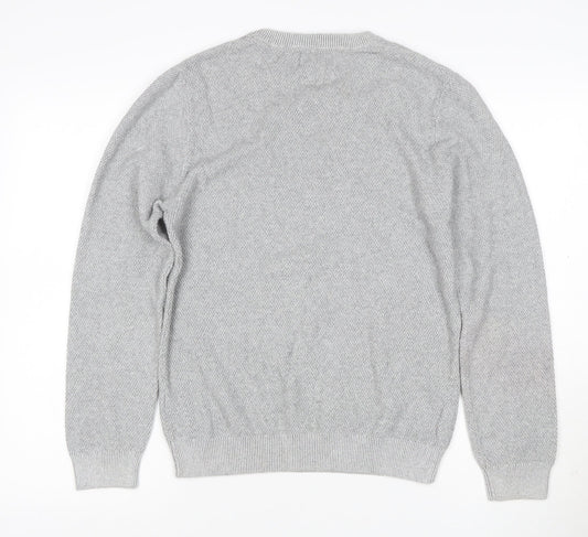 Marks and Spencer Men Grey S Cotton Crew Neck Knit Pullover Jumper