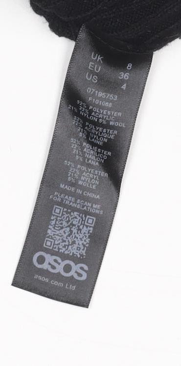 Brand and care label for ASOS Women Black Blue UK 8 Colourblock Ribbed Midi Jumper Dress