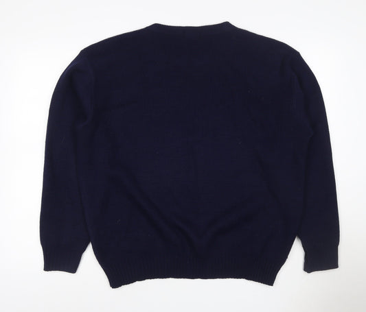 Kiki Men’s Blue XL Christmas Reindeer Crew Neck Acrylic Knit Jumper