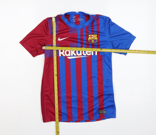 Nike Boys Barcelona Blue Red Striped Football Jersey 158 Short Sleeve
