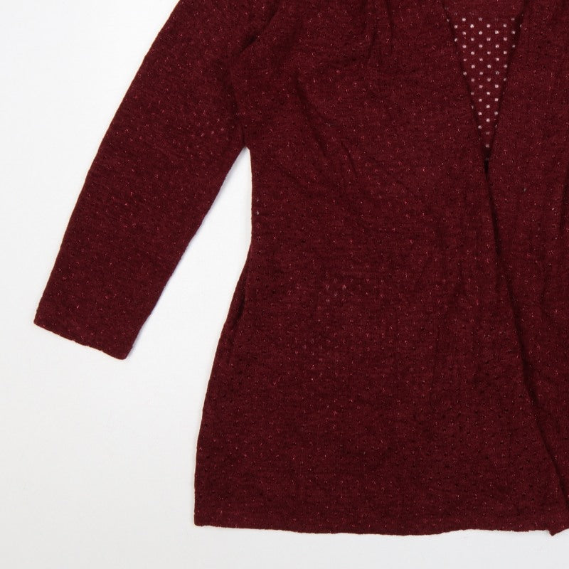 Doris Streich Women Red UK 16 Open Knit Longline Cardigan Glitter