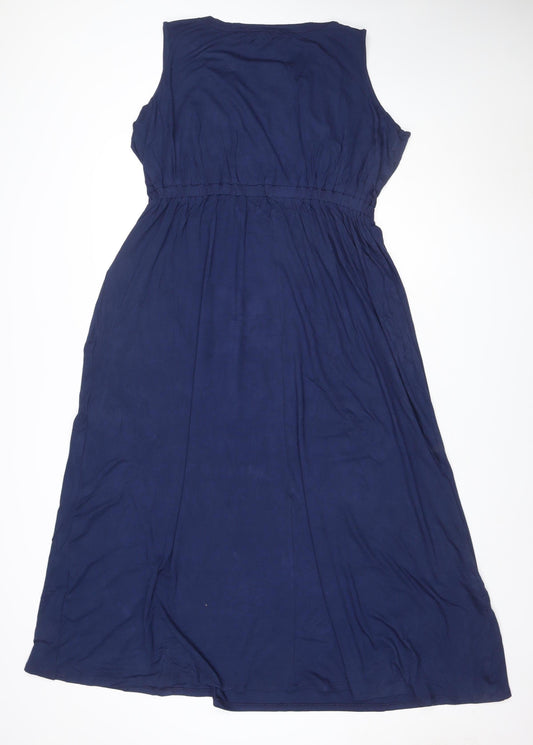 Lands' End Women Blue UK 14 Maxi Empire Waist Short Sleeve Dress