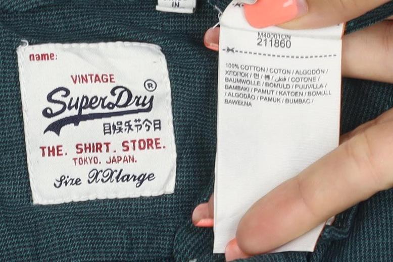 Superdry Men’s Green L Long Sleeve Button-Down Cotton Shirt
