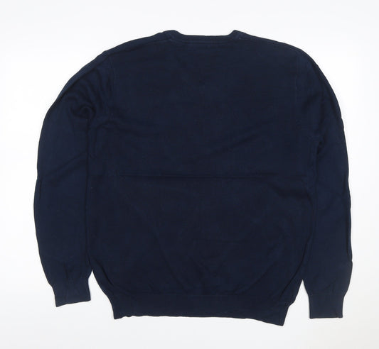 Brook Taverner Men’s Navy Blue M V-Neck Cotton Blend Knit Pullover Jumper