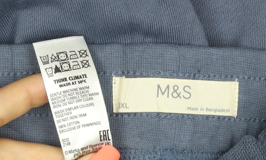 Marks & Spencer Men Blue 3XL Cotton Jogger Trousers Drawstring