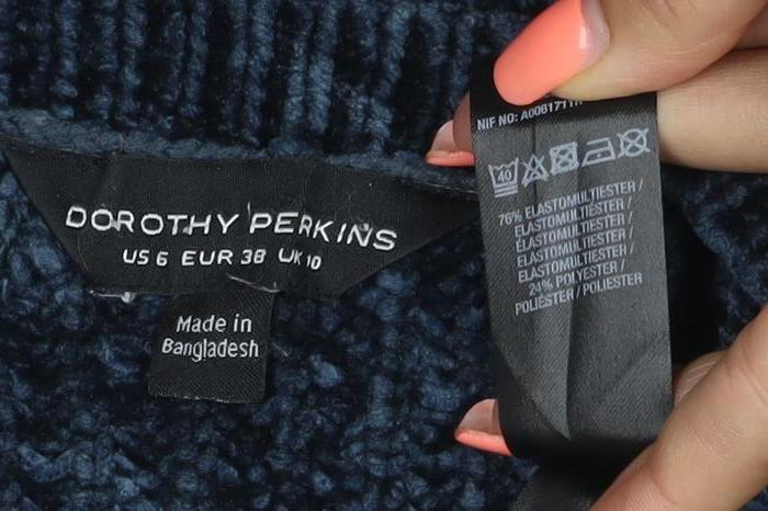 Brand and care label for Dorothy Perkins Women Blue UK 10 Chunky Knit Crew Neck Jumper