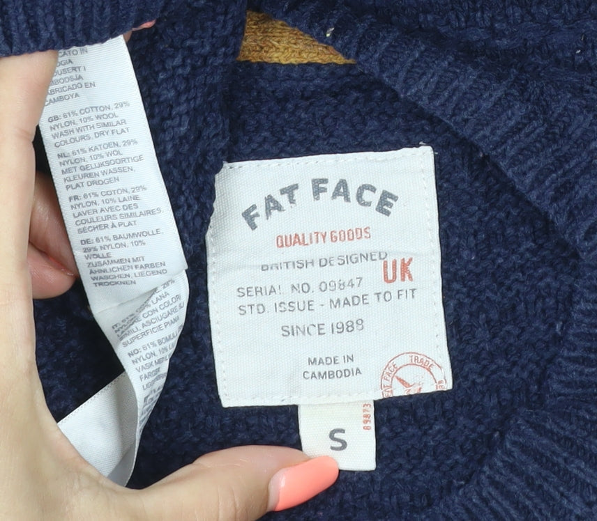 FatFace Men’s Blue Size S Textured Cotton Blend Crew Neck Jumper