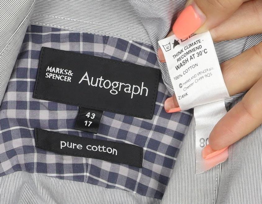 Marks and Spencer Autograph Men Grey 17in Pure Cotton Button-Up Shirt