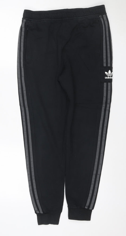 Adidas Teens Black L Jogger Track Pants 3 Stripe Cotton Blend