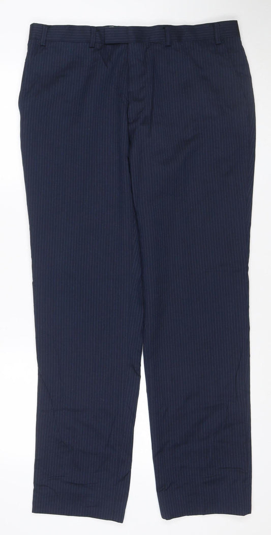 Marks and Spencer Men Blue Pinstripe Wool Dress Trousers 36in 31in