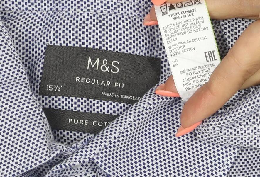 Marks & Spencer Men’s Blue 15.5 Regular Fit Geometric Cotton Shirt