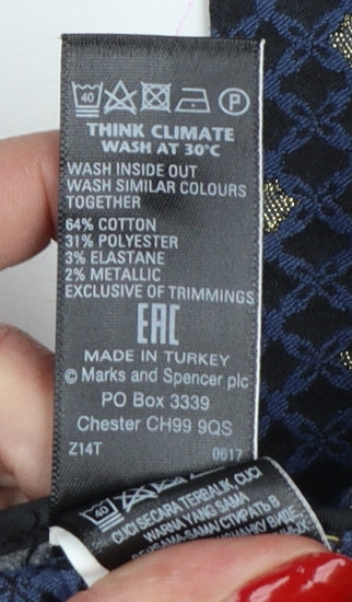 M&S Women’s Blue UK 12 Geometric Metallic Stretch Trousers