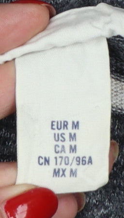 H&M Women's Grey Stripe Knit Sweatshirt UK 12 Relaxed Crew Neck