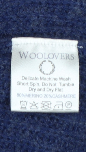WoolOvers Women’s Blue L Merino Cashmere V-Neck Knit Pullover Jumper