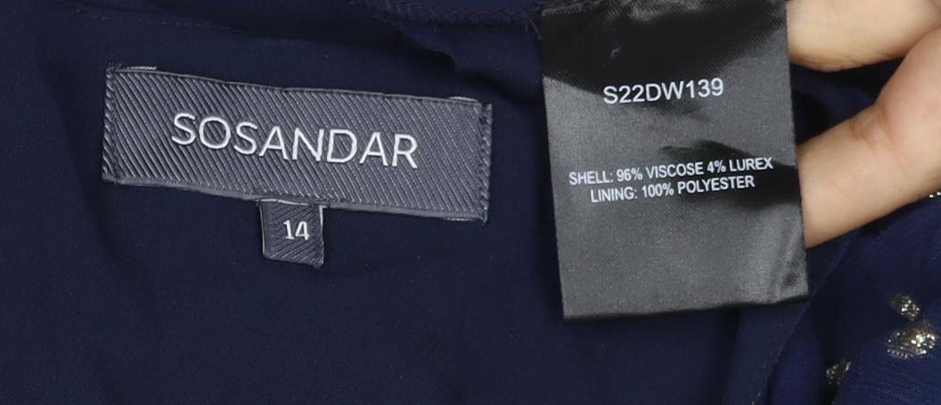 Sonsandar Women Blue Size 14 Midi Ruffle Polka Dot V-Neck Dress