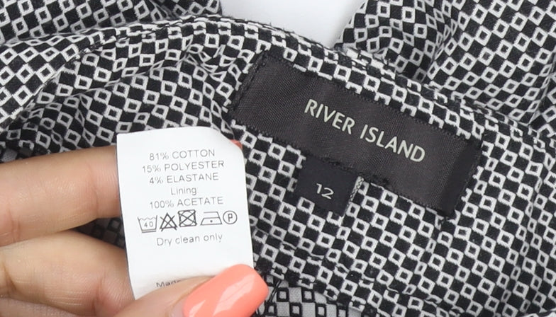 River Island Women’s Black White Geometric Bermuda Shorts UK 12