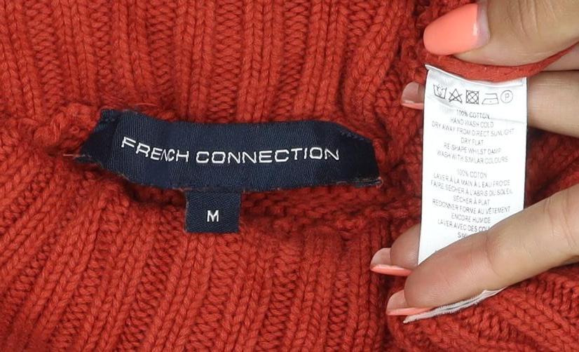 French Connection Women Red M Cotton Roll Neck Knit Jumper Pullover