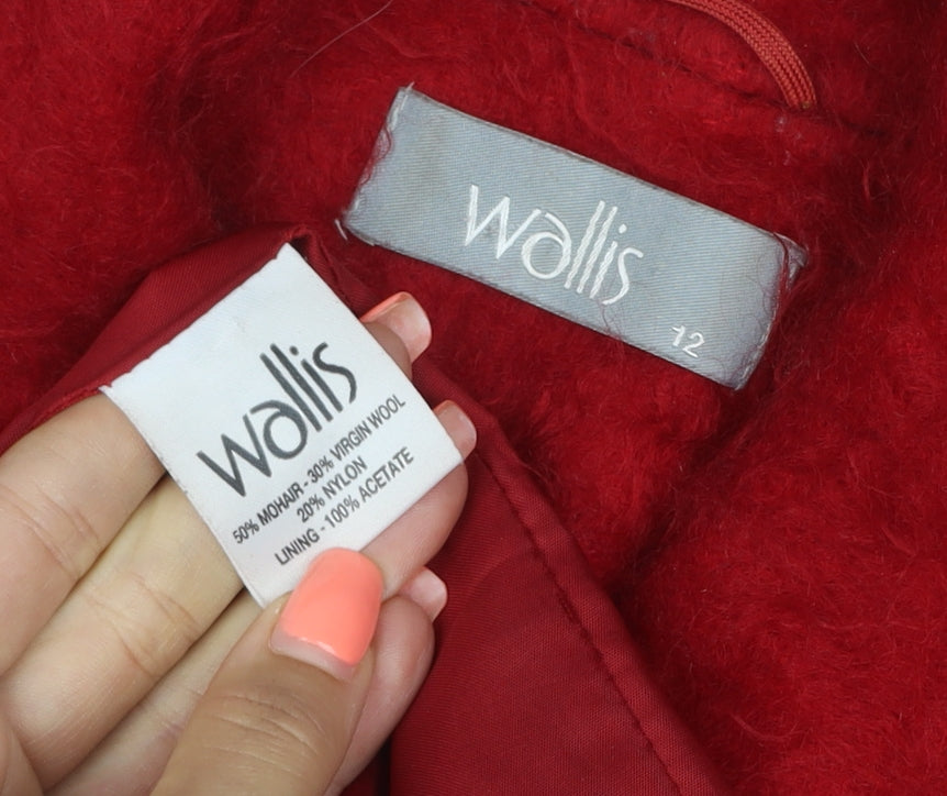 Wallis Women’s Red Mohair Wool Long Overcoat UK 12 Collared